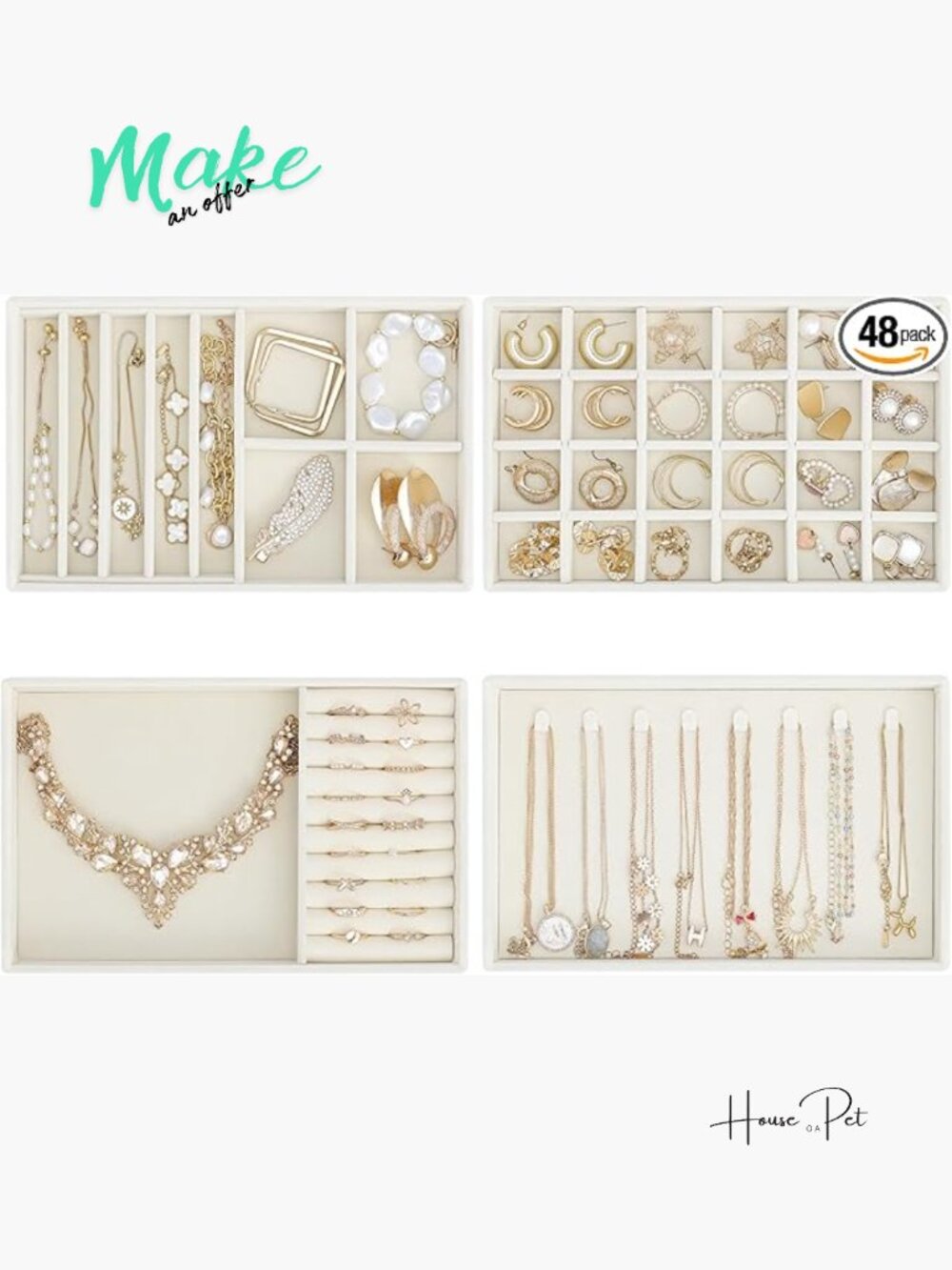 Velvet Stackable Jewelry Organizer Trays with Removable Dividers